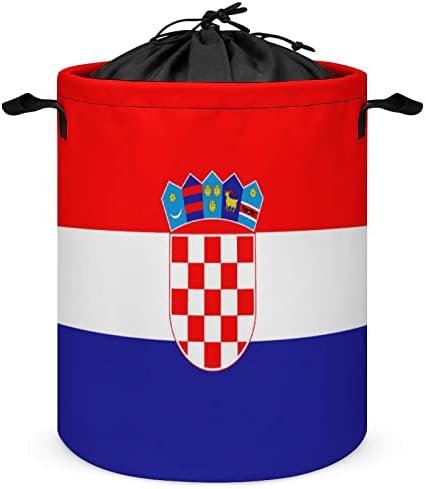 Хрватска Знаме Кошница За Перење Тркалезна Корпа За Преклопување Кутија За Складирање Кофа За Перење Со Рачка За Јаже