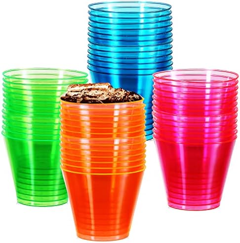 Стармар 50 Спакувајте Неонски Пластични Чаши, 9 Мл Тврди Пластични Чаши За Забави - Неонски Пластични Чаши За Пиење За Еднократна Употреба