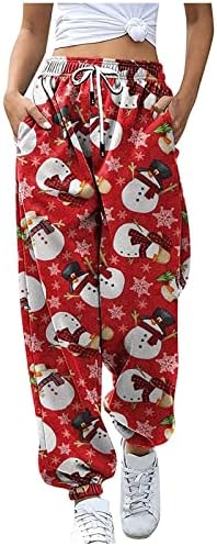 Foviguo sweatpants жени слободно време Божиќ печатено бохо со висока половината, лабава јога панталони џогери