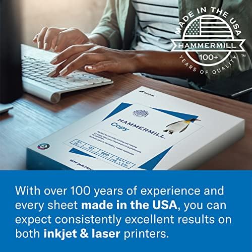 Хартија за печатач Хамермил, Премиум боја 28 lb копирање хартија, 8,5 x 11 - 5 рем - 100 светла, направена во САД, 102450C