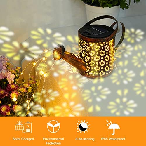 Ledeak Solar Waring Can со светла, креативна градинарска светлина за туширање со кука, висечки соларен фенер на отворено метал водоотпорен градинарска