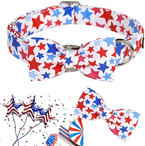 Аринг милениче американско знаме, јака, слатки јаки од кучиња со метална тока, црвена бела сина starвезда јака од јака, лак за лак за