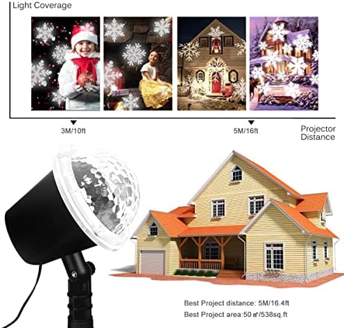 Божиќни проектори Светла на отворено, Снегулка предводена од светлина, проектор за движење на снегулки, Божиќни светла, водоотпорен проектор за