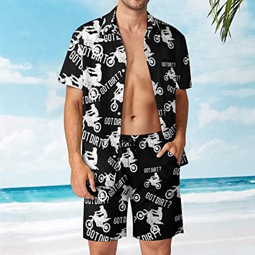 Weedkeycat доби нечистотија велосипед машка облека за плажа 2 парчиња хавајски копче надолу со кошула Краток ракав и шорцеви