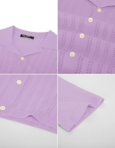 ПЈ Пол onesонс Кратки ракави со кратки ракави со текстура со текстура на плетена кошула надолу поло кошула