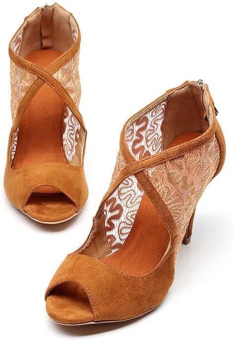 Aoqunfs женски пип пети танго салса салса чипка со висока пета латински танцувачки чевли вечерни чизми на глуждот, модел L530