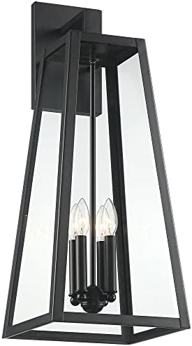 Timон Тимберленд Арингтон модерна индустриска надворешна wallидна светлина, мистична црна метална рамка 28 чиста стакло за надворешна