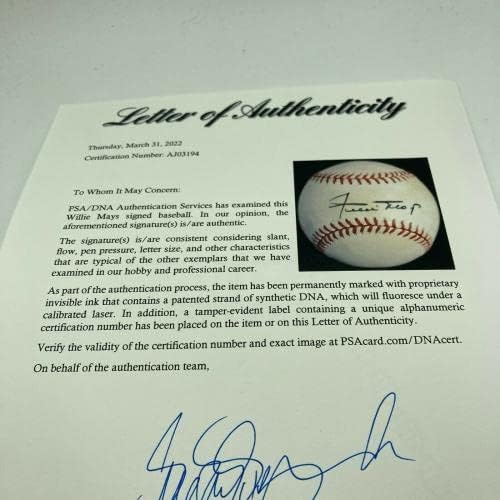 Вили Мејс потпиша Гроздобер Официјална национална лига Бејзбол ПСА ДНК Коа - Автограмирани бејзбол
