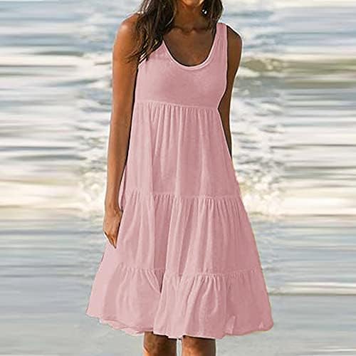 Womenените плетенски замав фустан против вратот проточен лесен лабав вклопат празнични тунични фустани пролетно летно смена фустан од кошула
