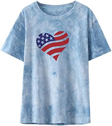 4 -ти јули маици за Денот на независноста за жените Американски знаме за печатење на срцето летни модни врвови со кратки ракави за