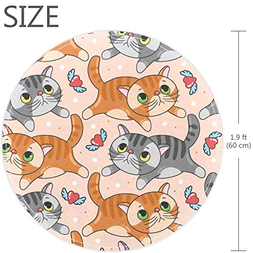 Симпатични мачки портокалови сиви мачиња образец, не -лизгачки доормат 23,6 тркалезна површина теписи килими за деца спална соба