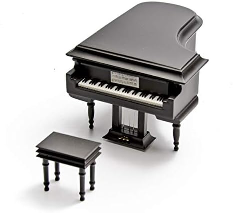 Црна дрвена голема пијано музичка кутија со оддел за прстени и обетки 18 белешка музичка кутија за накит за пијано - многу песни за избор - Клер
