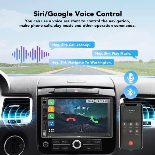 Кумк Двоен Дин Автомобил Стерео Компатибилен Со Гласовна Контрола Apple Carplay, 7 Инчен HD Лцд Екран На Допир Монитор, Bluetooth,