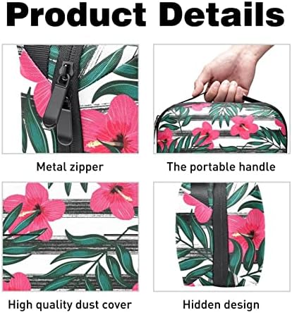 Тропски Лисја Црвени Цвеќиња Црни Ленти Торба За Шминка Патент Торбичка Патување Козметички Организатор За Жени И Девојки
