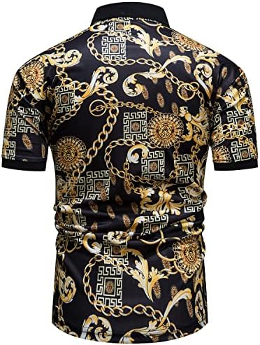 FOHEMR MENS LUXURY POLO кошули Црн златен краток ракав Барокен ланец за печатење Обичен маица за голф Цвет за голф