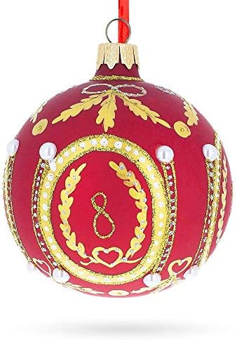 1893 Кавказ кралско јајце црвено стакло топка Божиќ украс 3,25 инчи