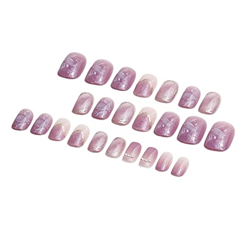 Притиснете на Ноктите 24 парчиња/кутија Лажни Нокти Виолетова Бисер Носливи Нокти Камелија Закрпи За Уметност На Ноктите