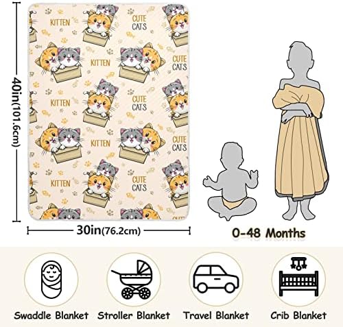Swaddle Clute мачиња мачки памучни ќебе за новороденчиња, примање ќебе, лесен меко залепено ќебе за креветчето, шетач, расадник