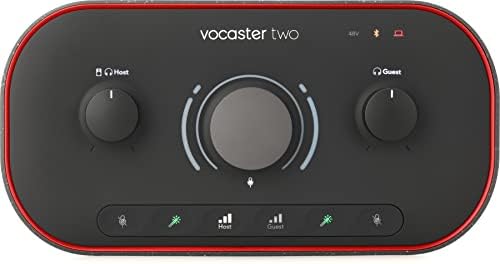 FocusRite Vocaster два - интерфејс за објавување за снимање домаќин и гостин. Два микро влезови и два излезни слушалки, со автоматска