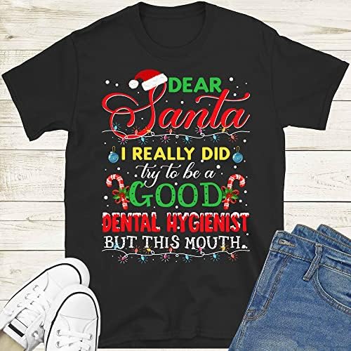 МООБЛА Драга Санта Стоматолошка хигиеничар Божиќна кошула, кошули за стоматолошки хигиенисти, кошула за божиќни стоматолошки хигиеничар,