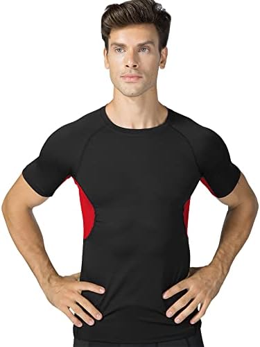 Машки кошули за компресија на AIRGFM Атлетски краток ракав Брз сув базен слој тренинг што работи со маица спортски активни вградени врвови