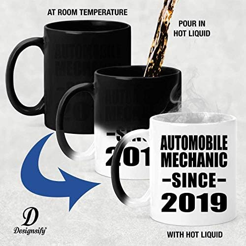 DesignSify Automobile Mechanic Од 2019 година, 11oz боја Промена на кригла со кригла Хексен, рачка за чај од чај, подароци за роденденски