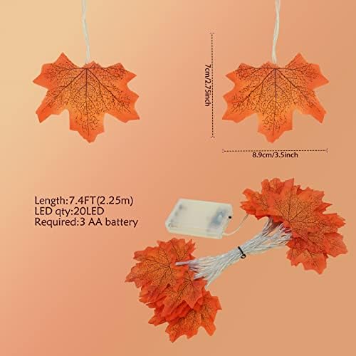 Есенски лисја Гарланд Стринг светла Гарланд, 20 LED 9,8 FT Maple Leaf Battery управувана од вештачки жици, ситни светла за есен, Денот