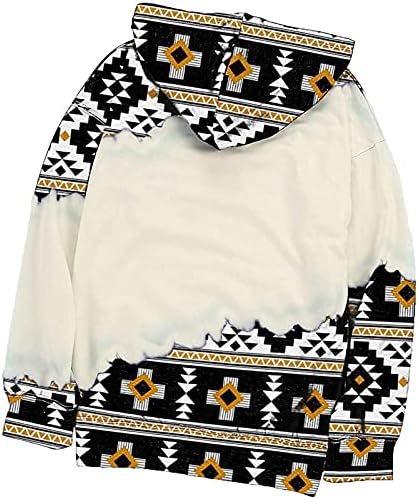 Fragarn женски случајни качулка, женски худи геометриски џемпер за печатење со долг ракав симпатичен западен пуловер влечење
