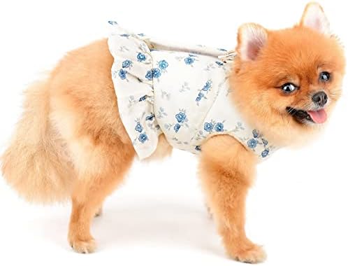 Платен кучен фустан руно палто за мали средни кучиња девојки женски цвеќиња печатени мека топла облека чихуахуа со прицврстување кученце миленичиња зимски пад ла?