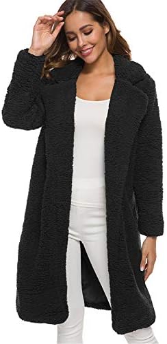 Andongnywell женски обичен отворен преден фронт -плетен кардиган со долги ракави кадифен џемпер џебови џебови долга волна јакна