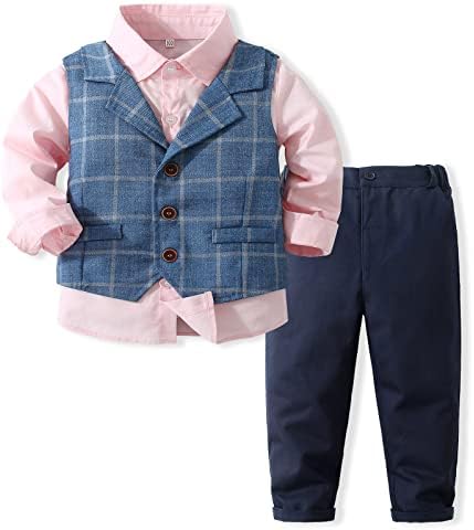 Бебе момче господин сет со кошула за фустан+лак вратоврска+елек и панталони 3 парчиња сет