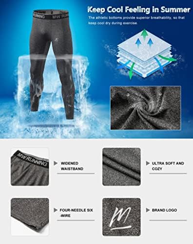 MeetWee машки панталони за компресија, ладно суво трчање атлетски хулахопки тренинзи за тренингот долг основен слој за спортски фитнес