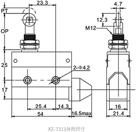 XZ7-312 NC Микро Ограничување Прекинувач Панел Монтирање Крст Ролери PlunType 10A/250VAC