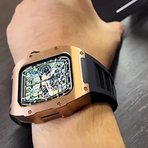 CNHKAU Јаглеродни Влакна Луксузен Случај за Apple Watch Band 8 45mm Метални Челични Дијаманти Случај за Iwatch Серија 8 7 SE 6 44mm Комплет За