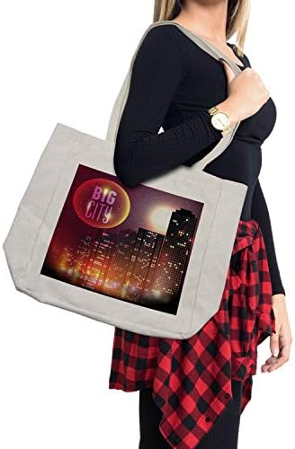 Амбесон модерна торба за купување, голема градска тема Урбана небесна ноќна сцена полна месечина starsвезди и облакодери Слика, еко-пријателска