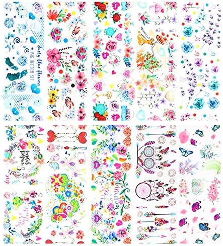 10 листови налепници за нокти, сушени цвеќиња, сноси за соништата на Денот на вineубените, налепници за трансфер на хартија од небото