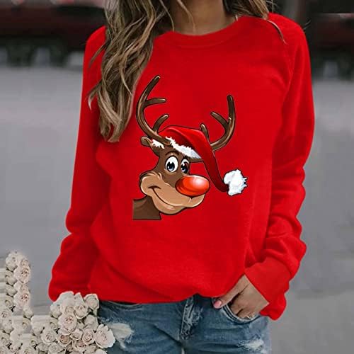 Akенски Akенски симпатични ирваси за Божиќни печати за Божиќ, трендовски салон, екипаж, обичен блуза пулвер, кошули со долги ракави