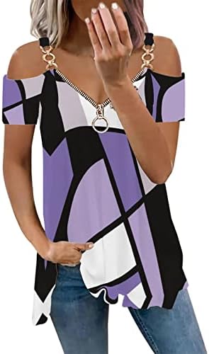 2023 женски блуза облечен случајниот краток ракав против вратот Поштенски кошули геометрија Туника Топ секси надвор од рамената Основни врвови