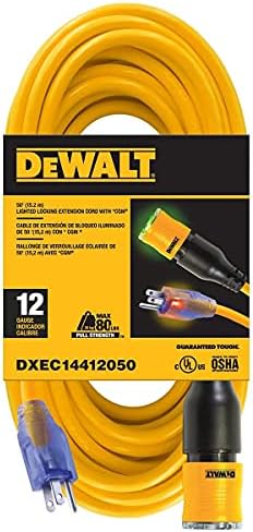 DEWALT 50 Нога 12/3 SJTW Клик-За-Заклучување Осветлени Продолжен Кабел - Тешки Отворено, Водоотпорен, Водоотпорен, Топлина &засилувач; Отпорни