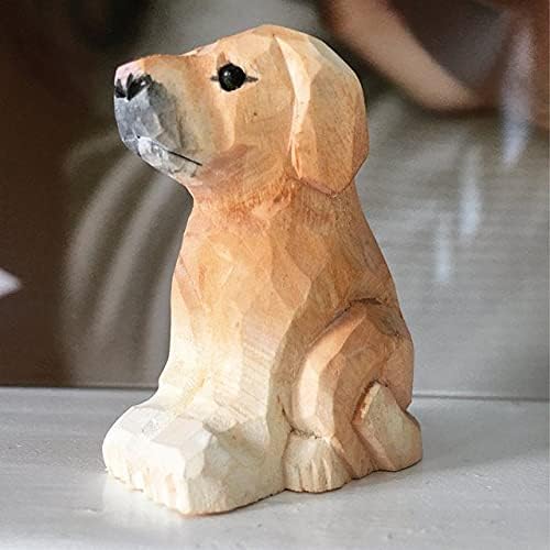 Лабрадор ретривер кучиња кученце фигурина минијатурна резба од дрво рачно изработена домашна декор Мала животинска градина статуа ПЕТ