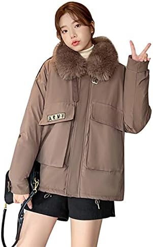 Елегантен палто, жена екипаж-врат-врат-пуфер јакна удобна цврста боја памук памук зип со долги ракави, предупредување за есен