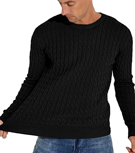 Askdeer Men's Pullover Jumper Crewneck Класични меки плетени џемпери со работ на лента