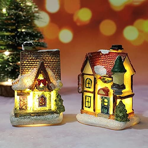 Божиќна предводена светлина Божиќна сцена селски куќи украс Мини смола куќа со предводени украси за светло ламноустаблтоп