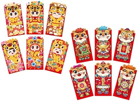 Кинески Новогодишни Црвени Пликови: 12 парчиња 2022 Кинеска Година На Тигар Среќни Пакети Со Пари Хонг Бао Носители На Картички За Набавки На Кинески Пролетен Фестива