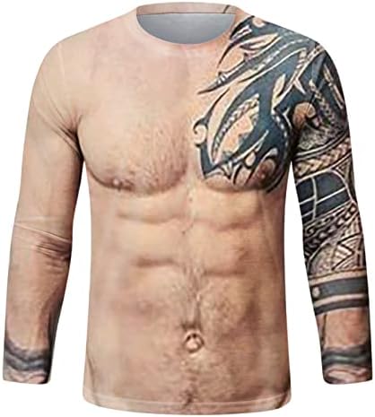 Wocachi Mens Solider со долги ракави маици улица 3D дигитален мускул печатен мета врвови смешни забавни костуми за тренингот маица