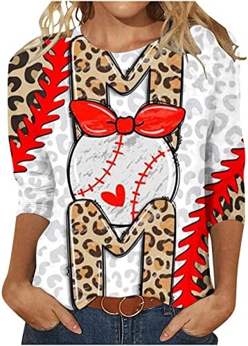 Жени обични врвови смешни букви печати 3/4 маички со ракави на мајката Бејзбол мајка кошула екипаж вратот лето блуза