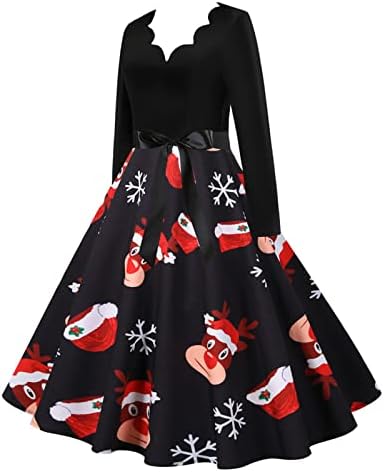 Ноќта на вештерките фустани женски гроздобер долги ракави коктел за замав фустан од 1950 -тите години на черепот печатена матурска забава