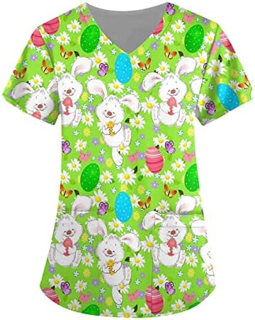 Женски симпатични зајаче печатени маички летни памук Работи гроздобер велигденски графички маички врвови wtih џебови