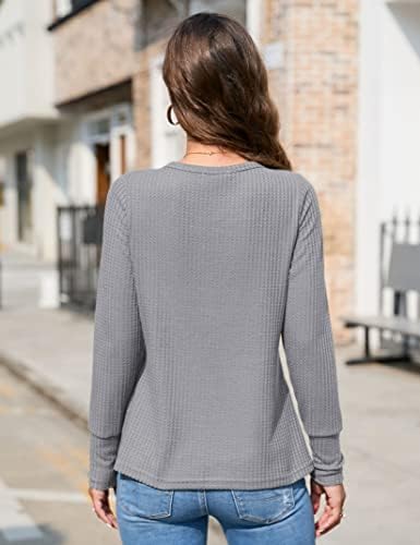 Blueming женски џемпери копче со долги ракави надолу со џемпер на пулвер v вратот облечен случајни врвови