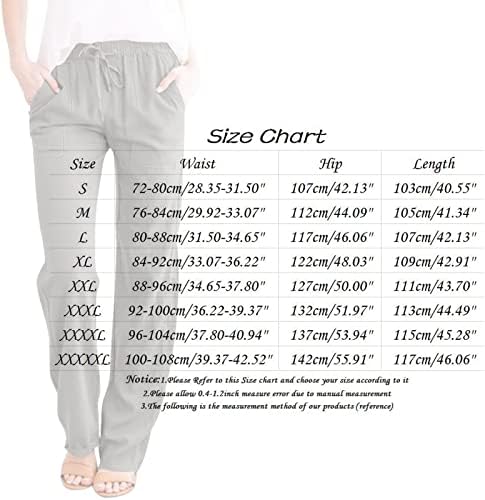 Kcjgikpok Постелна мешавина панталони за жени, цврсти високи половини широки нозе лежерни ленти со постелнина со џебови жени хеланки